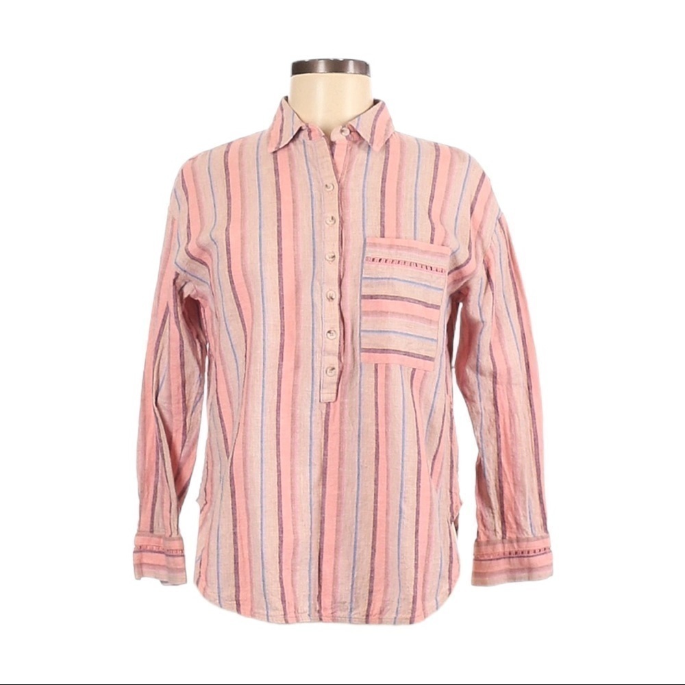 Maeve Anthropologie Lisa Light Pink Linen Cotton Oversized Shirt Size XS